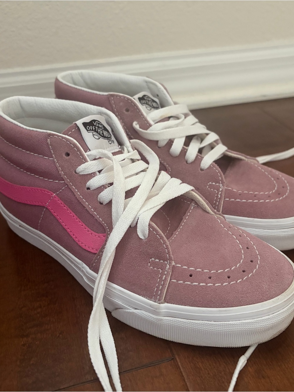 Vans High-Top Sneakers in Purple with Hot Pink Stripe